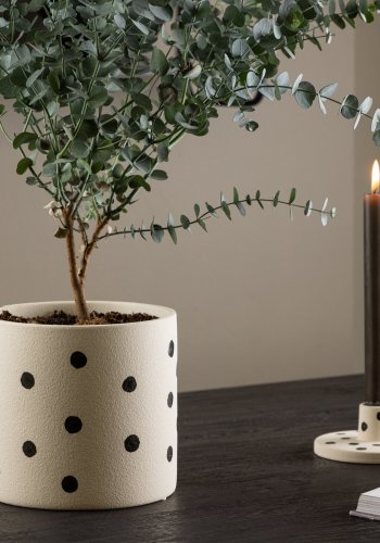 VENTURE DESIGN Sane potte, rund - hvite/svarte prikker steinty (18x18x17)
