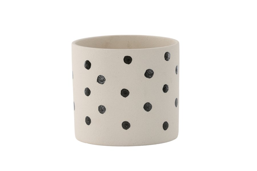VENTURE DESIGN Sane potte, rund - hvite/svarte prikker steinty (18x18x17)
