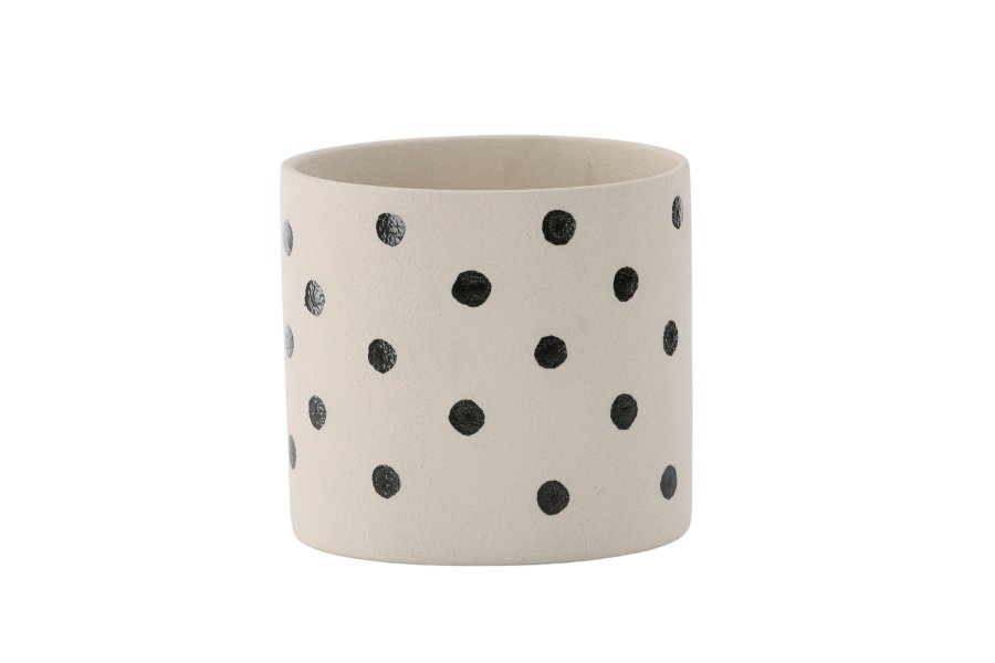 VENTURE DESIGN Sane potte, rund - hvite/svarte prikker steinty (18x18x17)