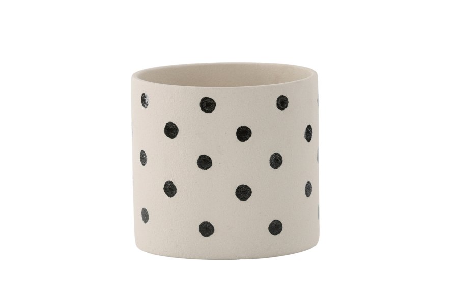 VENTURE DESIGN Sane potte, rund - hvite/svarte prikker steinty (18x18x17)
