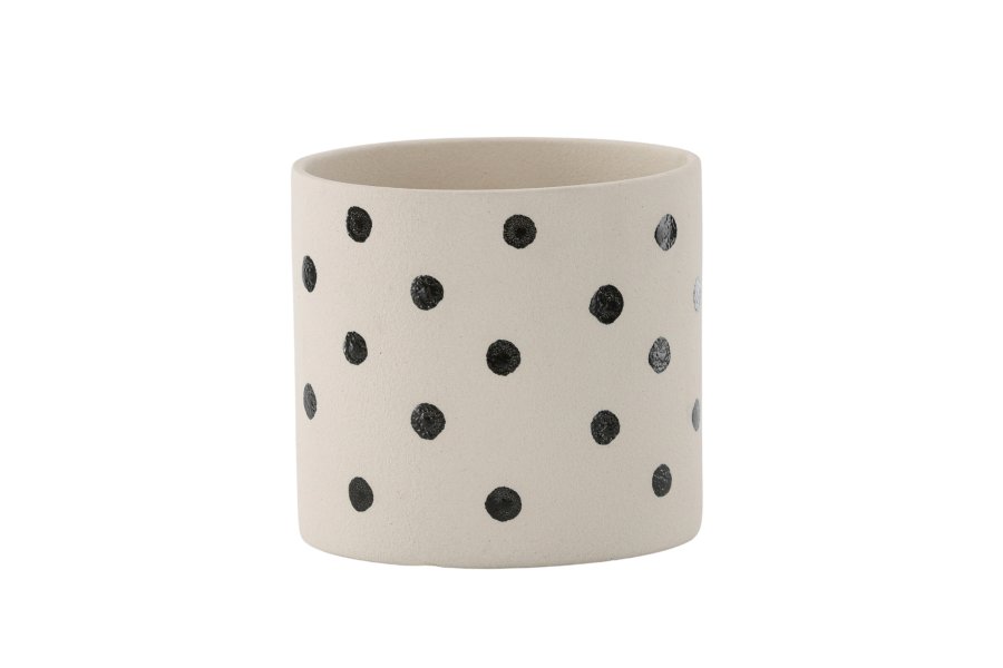 VENTURE DESIGN Sane potte, rund - hvite/svarte prikker steinty (18x18x17)