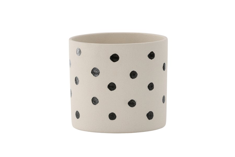 VENTURE DESIGN Sane potte, rund - hvite/svarte prikker steinty (18x18x17)