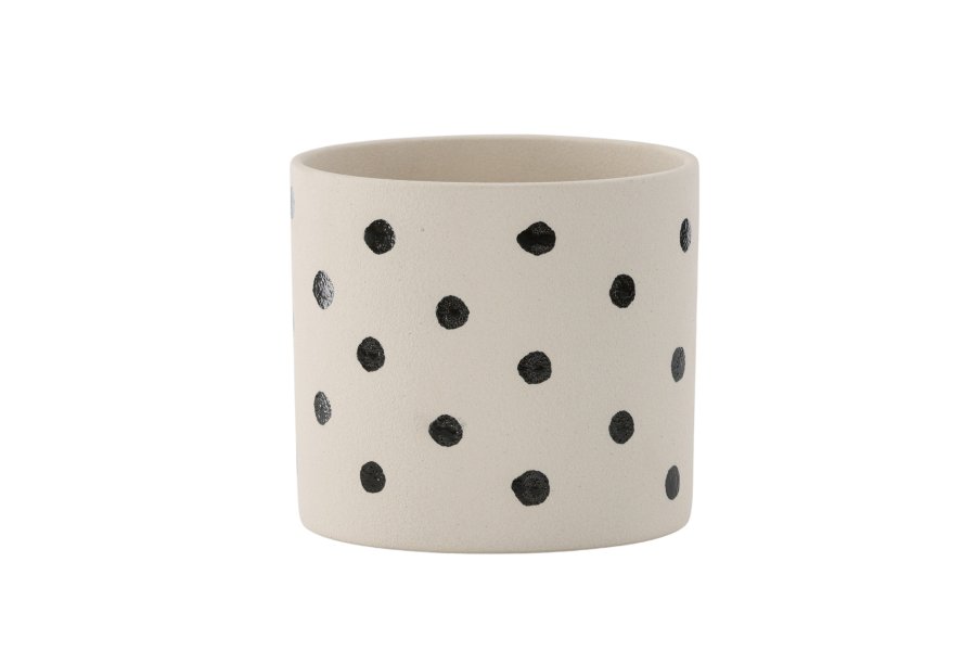 VENTURE DESIGN Sane potte, rund - hvite/svarte prikker steinty (18x18x17)