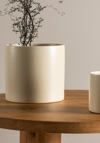 VENTURE DESIGN Sane potte, rund - beige/svarte prikker steinty (18x18x17)