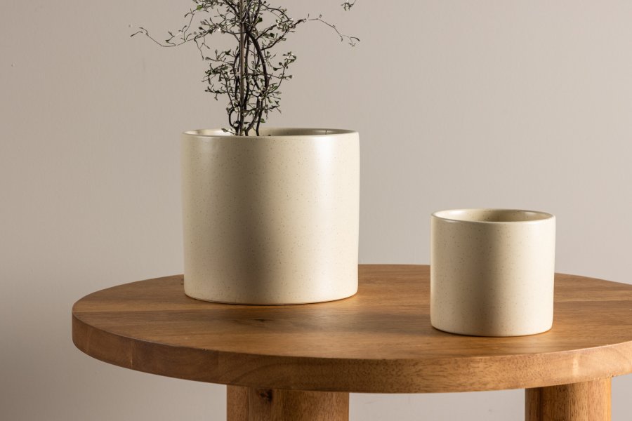 VENTURE DESIGN Sane potte, rund - beige/svarte prikker steinty (18x18x17)