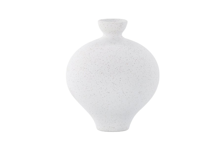 VENTURE DESIGN Rellis vase, rund - hvite/svarte prikker keramikk (D6xH24xB20)