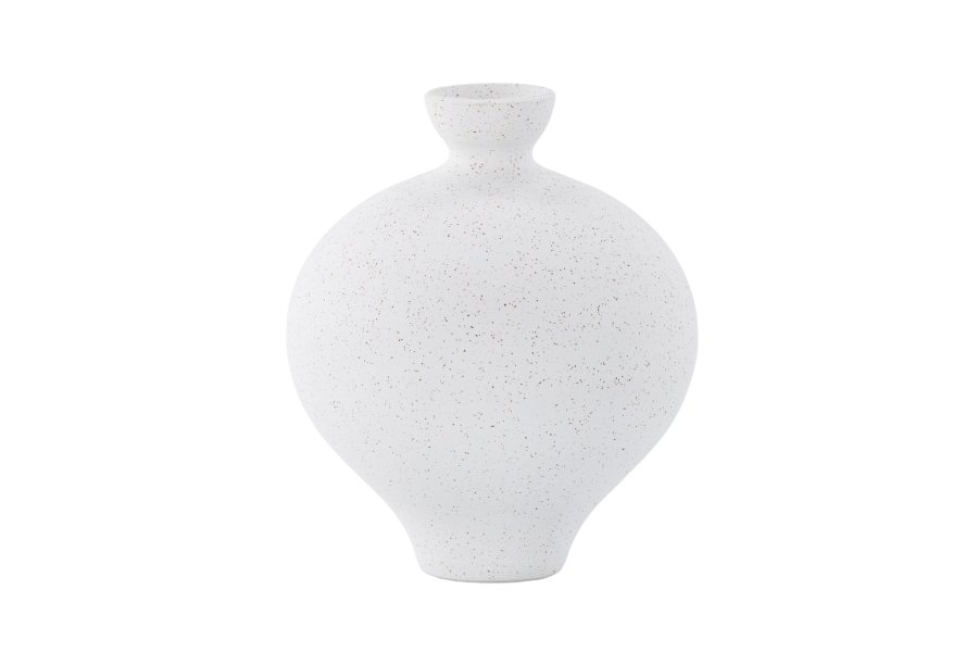VENTURE DESIGN Rellis vase, rund - hvite/svarte prikker keramikk (D6xH24xB20)