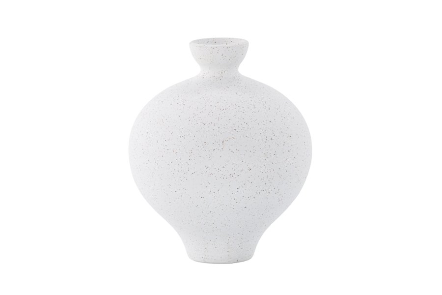 VENTURE DESIGN Rellis vase, rund - hvite/svarte prikker keramikk (D6xH24xB20)
