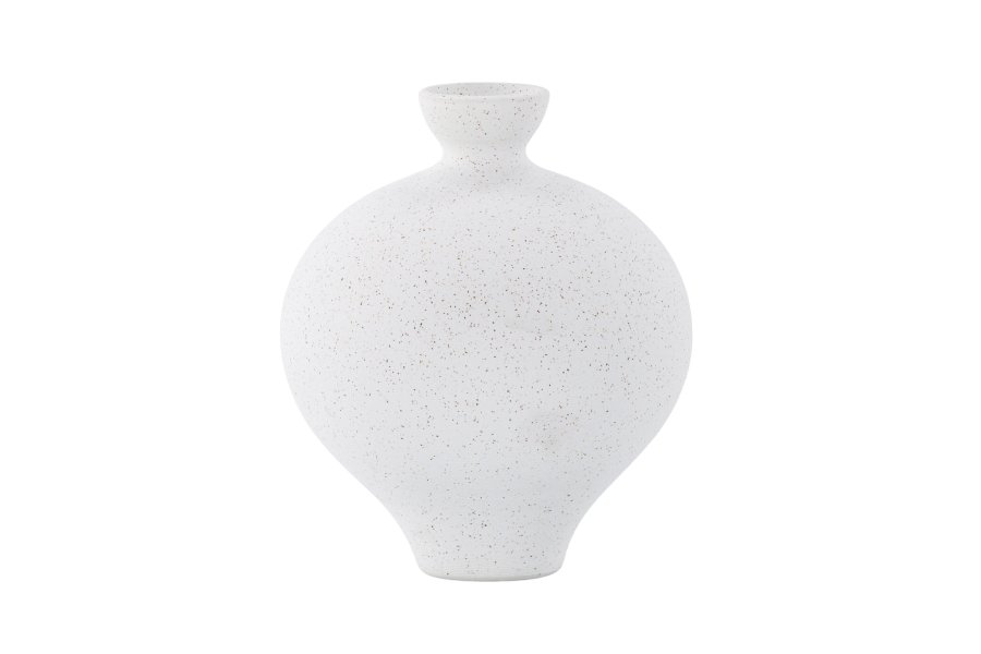 VENTURE DESIGN Rellis vase, rund - hvite/svarte prikker keramikk (D6xH24xB20)