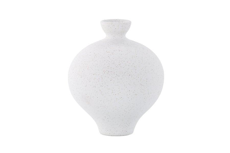 VENTURE DESIGN Rellis vase, rund - hvite/svarte prikker keramikk (D6xH24xB20)