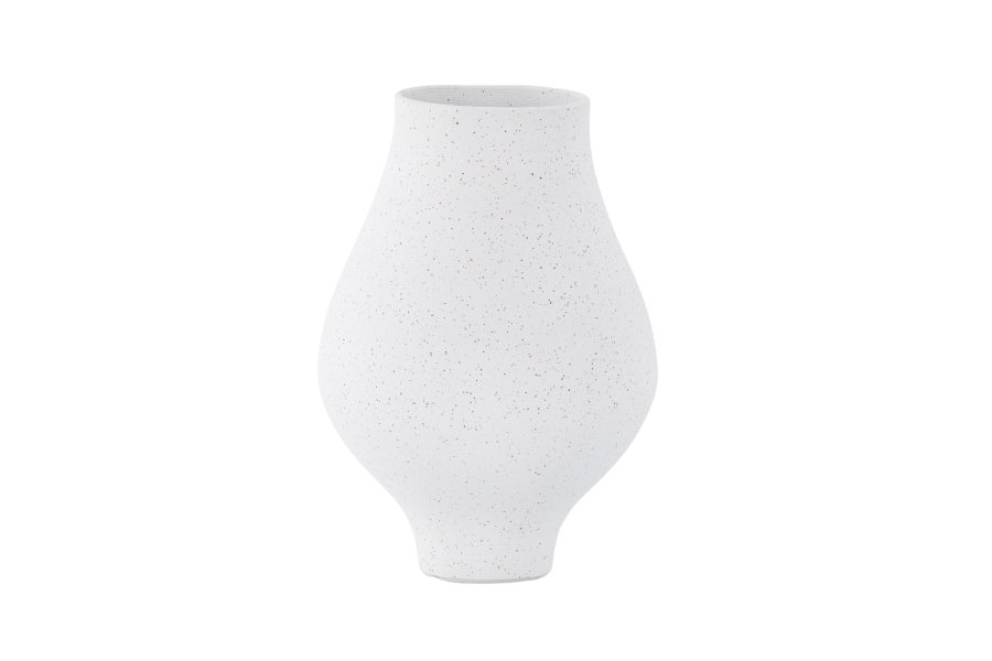 VENTURE DESIGN Rellis vase, rund - hvite/svarte prikker keramikk (D10xH24xB14)