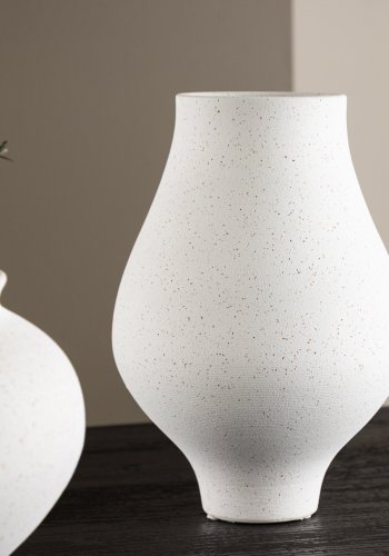 VENTURE DESIGN Rellis vase, rund - hvite/svarte prikker keramikk (D10xH24xB14)