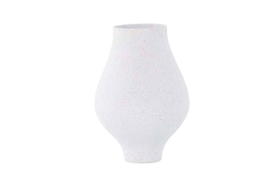 VENTURE DESIGN Rellis vase, rund - hvite/svarte prikker keramikk (D10xH24xB14)
