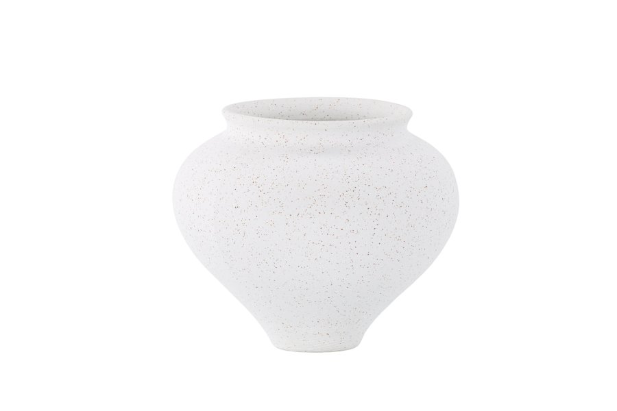 VENTURE DESIGN Rellis vase, rund - hvite/svarte prikker keramikk (D11xH18xB18)