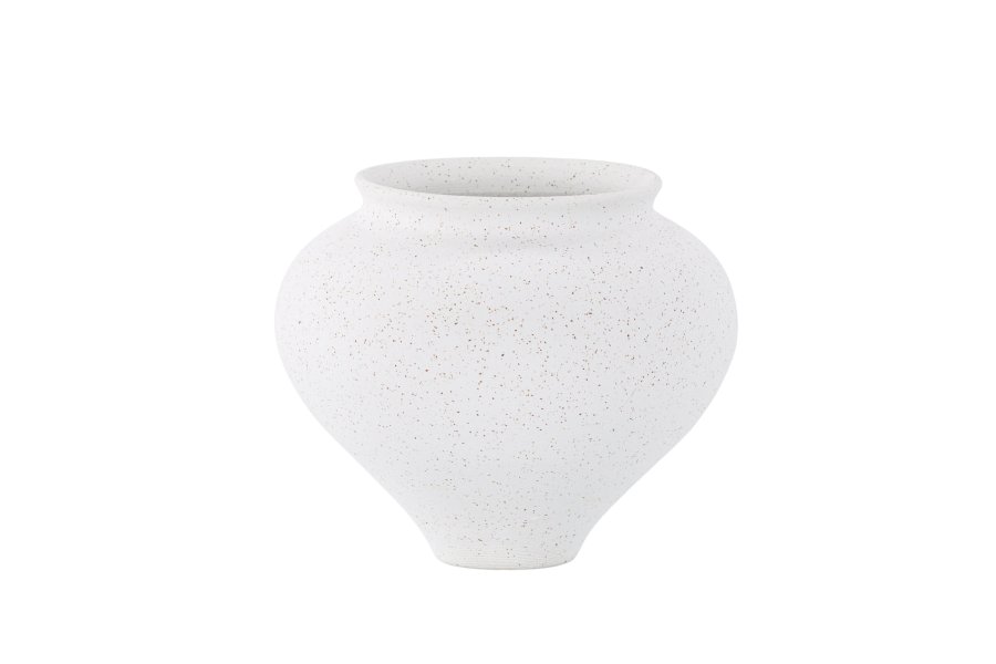 VENTURE DESIGN Rellis vase, rund - hvite/svarte prikker keramikk (D11xH18xB18)