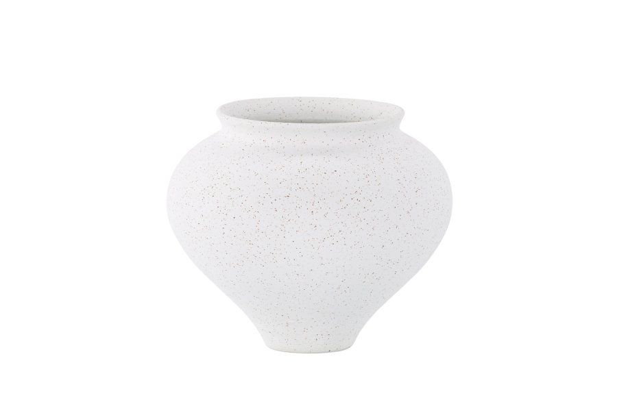 VENTURE DESIGN Rellis vase, rund - hvite/svarte prikker keramikk (D11xH18xB18)