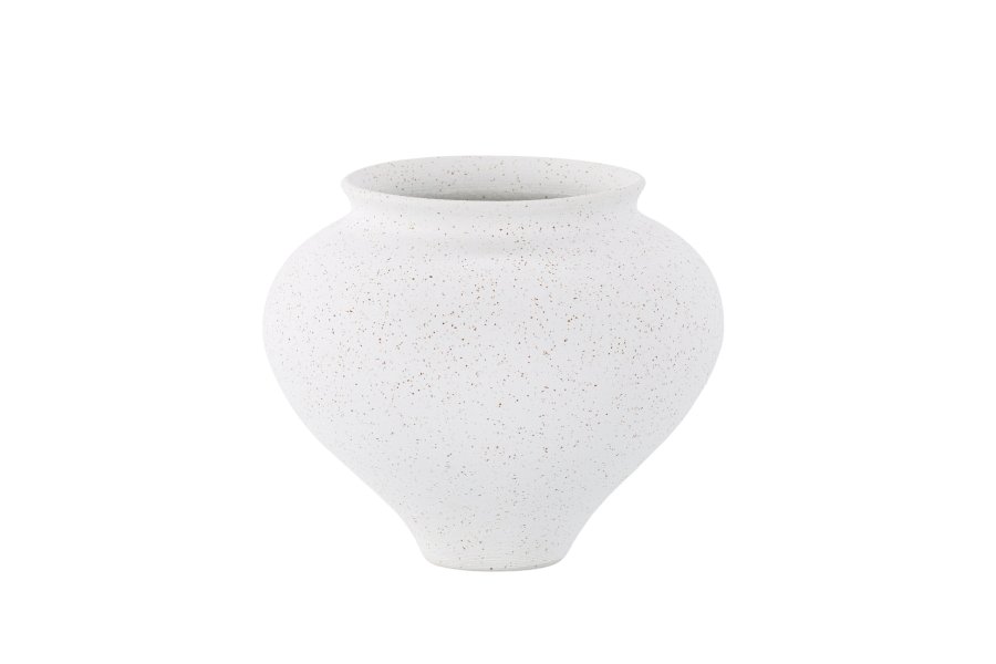 VENTURE DESIGN Rellis vase, rund - hvite/svarte prikker keramikk (D11xH18xB18)