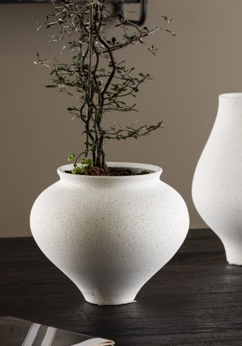 VENTURE DESIGN Rellis vase, rund - hvite/svarte prikker keramikk (D11xH18xB18)