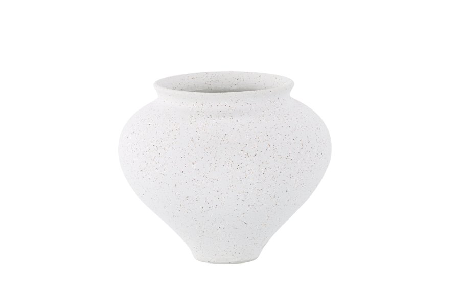 VENTURE DESIGN Rellis vase, rund - hvite/svarte prikker keramikk (D11xH18xB18)