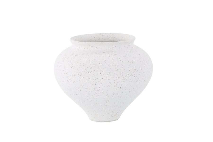 VENTURE DESIGN Rellis vase, rund - hvite/svarte prikker keramikk (D11xH18xB18)