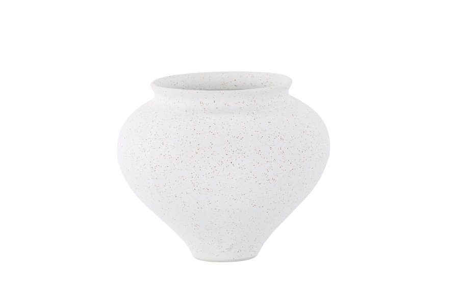 VENTURE DESIGN Rellis vase, rund - hvite/svarte prikker keramikk (D11xH18xB18)