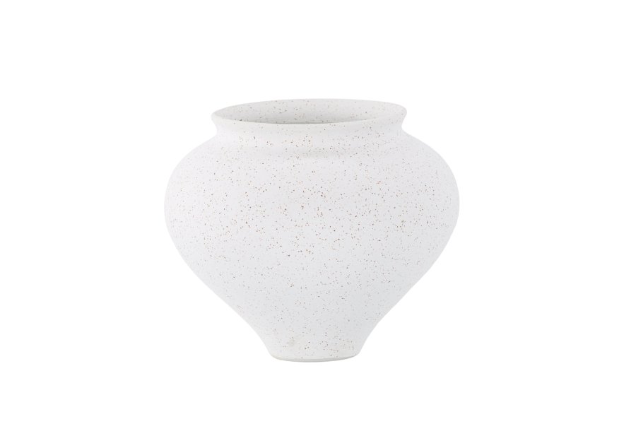 VENTURE DESIGN Rellis vase, rund - hvite/svarte prikker keramikk (D11xH18xB18)