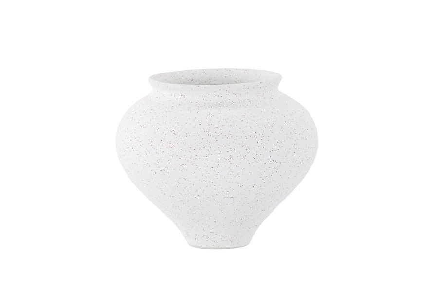 VENTURE DESIGN Rellis vase, rund - hvite/svarte prikker keramikk (D11xH18xB18)