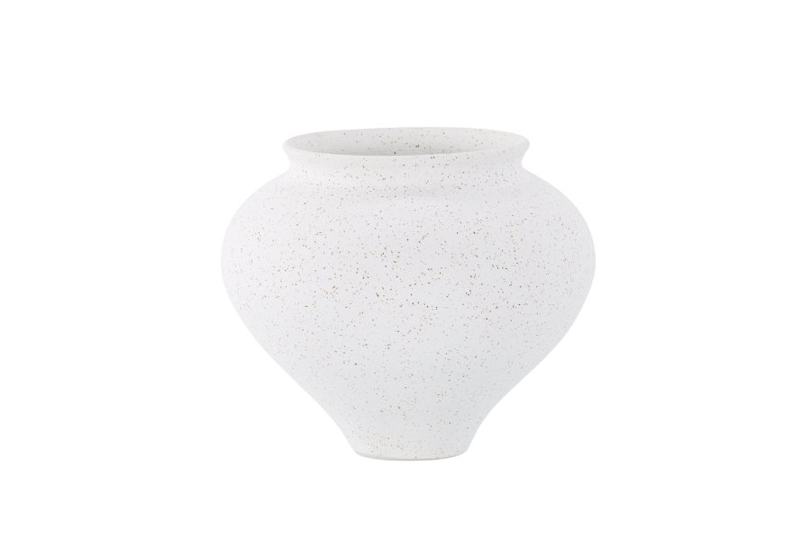 VENTURE DESIGN Rellis vase, rund - hvite/svarte prikker keramikk (D11xH18xB18)