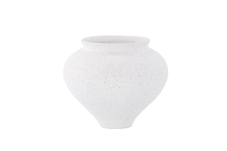 VENTURE DESIGN Rellis vase, rund - hvite/svarte prikker keramikk (D11xH18xB18)