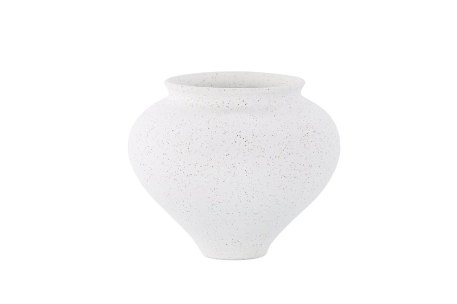 VENTURE DESIGN Rellis vase, rund - hvite/svarte prikker keramikk (D11xH18xB18)