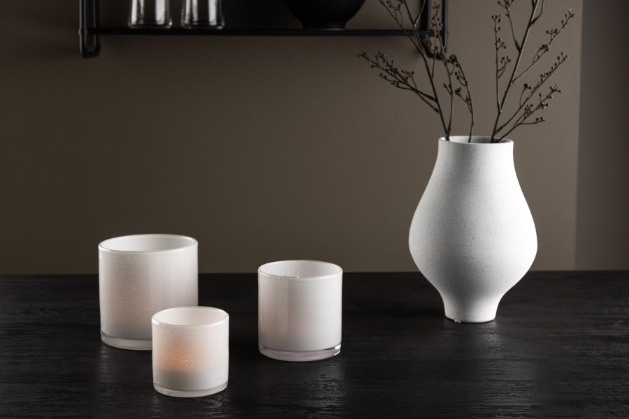 VENTURE DESIGN Glora Kerzenständer, rund – weißes Glas (8x8H)