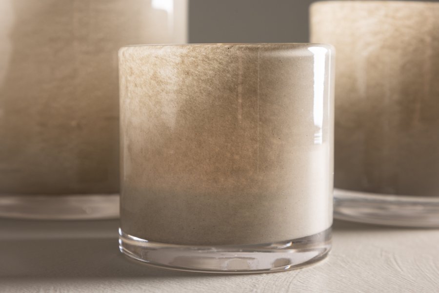 VENTURE DESIGN Glora Kerzenständer, rund – beiges Glas (8x8H)