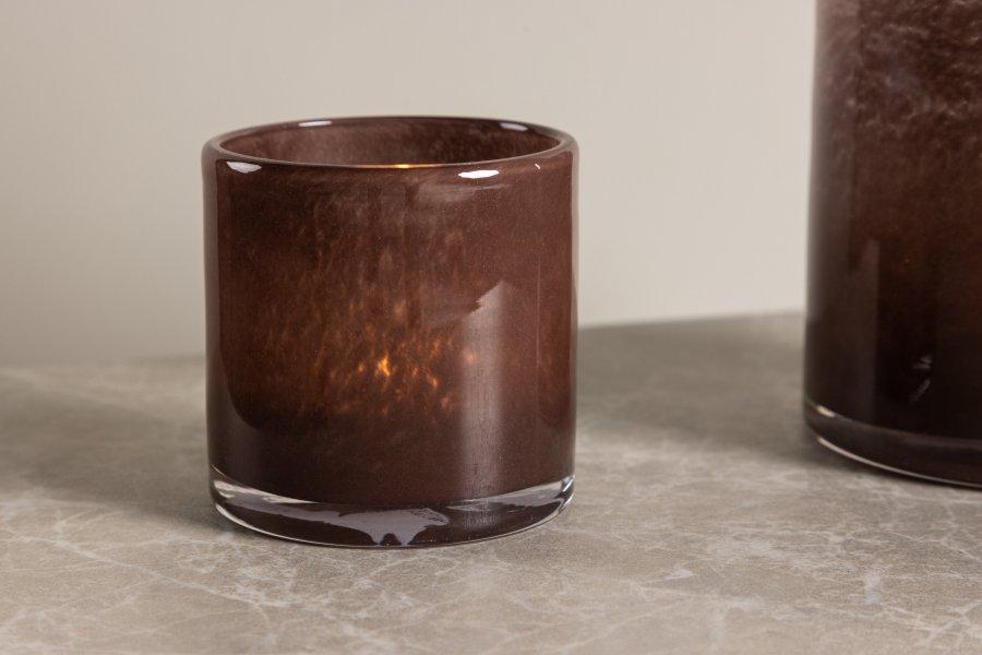 VENTURE DESIGN Glora Kerzenständer, rund – braunes Glas (8x8H)