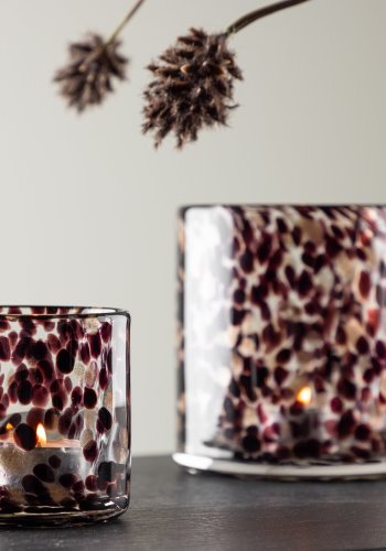 VENTURE DESIGN Glora lysestake, rund - hvit/svart glass (8x8H)