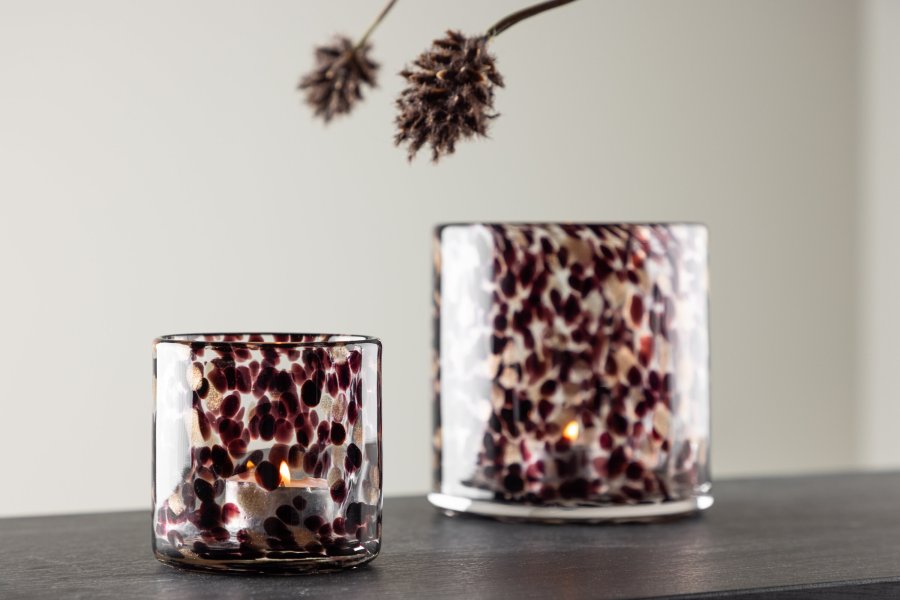 VENTURE DESIGN Glora lysestake, rund - hvit/svart glass (8x8H)