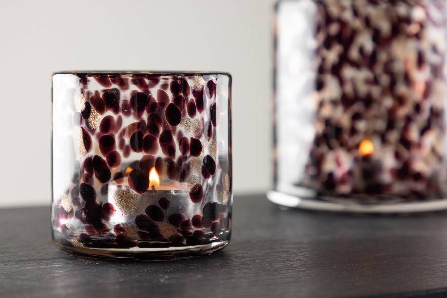 VENTURE DESIGN Glora lysestake, rund - hvit/svart glass (8x8H)