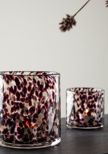 VENTURE DESIGN Glora lysestake, rund - hvit/svart glass (12x12H)