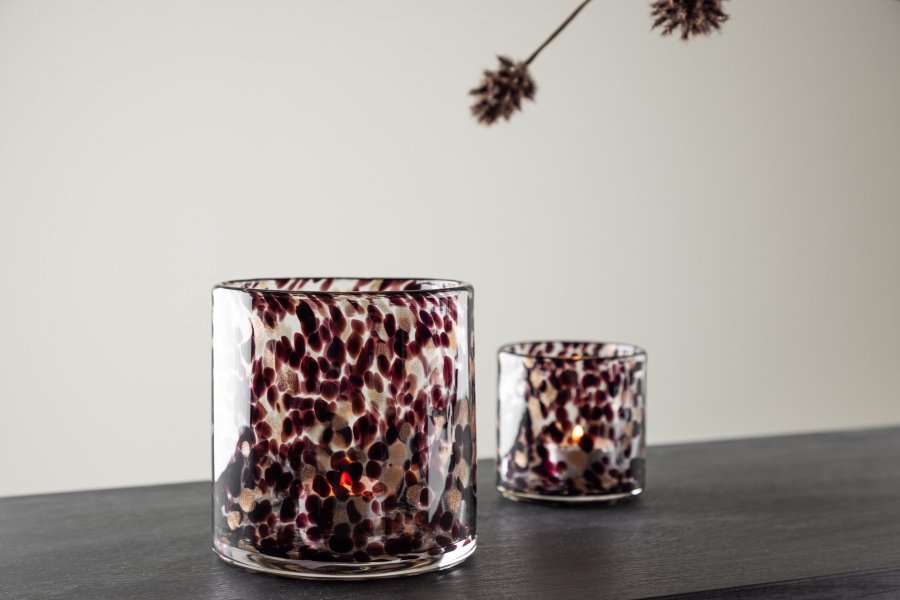 VENTURE DESIGN Glora lysestake, rund - hvit/svart glass (12x12H)