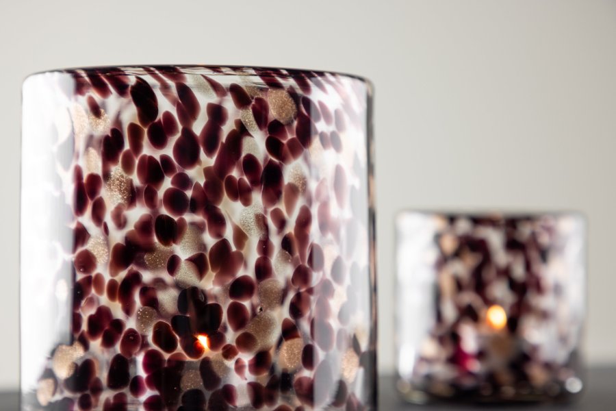 VENTURE DESIGN Glora lysestake, rund - hvit/svart glass (12x12H)