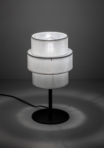 TK Calisto bordlampe - hvitt stoff og sort metall