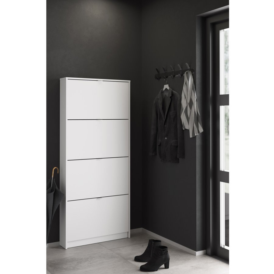 TVILUM Shoes skoskab - hvid tr, m. 4 klaplger 