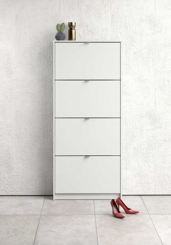 TVILUM Shoes skoskab - hvid tr, m. 4 klaplger 