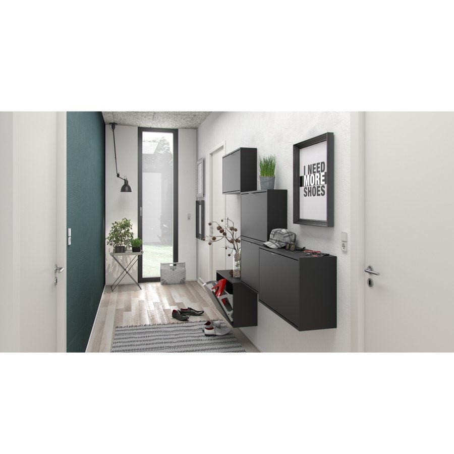 TVILUM Shoes Schuhschrank, m. 4 Falttren mit 1 Fach - schwarze Folie