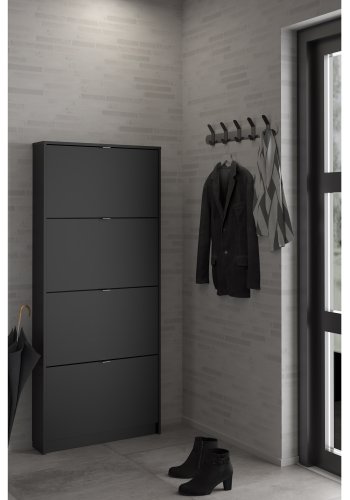 TVILUM Shoes Schuhschrank, m. 4 Falttren mit 1 Fach - schwarze Folie