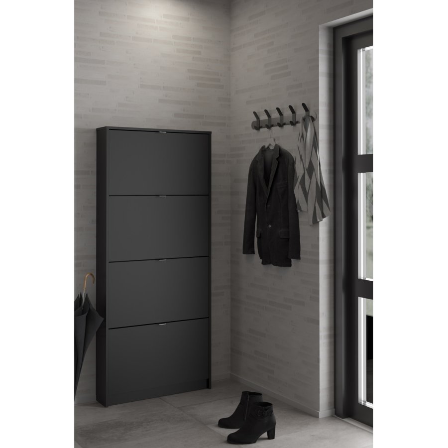 TVILUM Shoes Schuhschrank, m. 4 Falttren mit 1 Fach - schwarze Folie