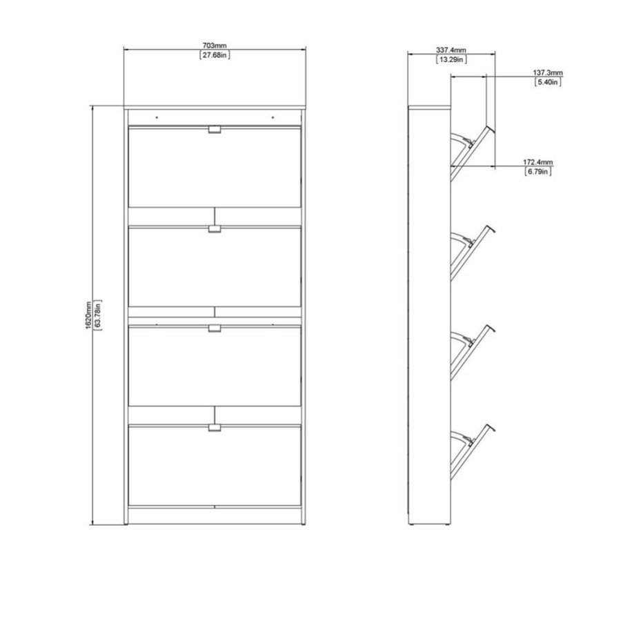 TVILUM Shoes Schuhschrank, m. 4 Falttren mit 1 Fach - schwarze Folie