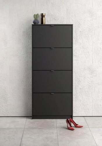 TVILUM Shoes Schuhschrank, m. 4 Falttren mit 1 Fach - schwarze Folie