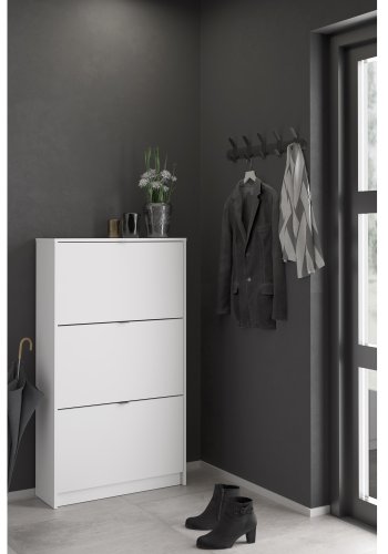 TVILUM Shoes skoskab - hvid tr, m. 3 klaplger og 2 rum 