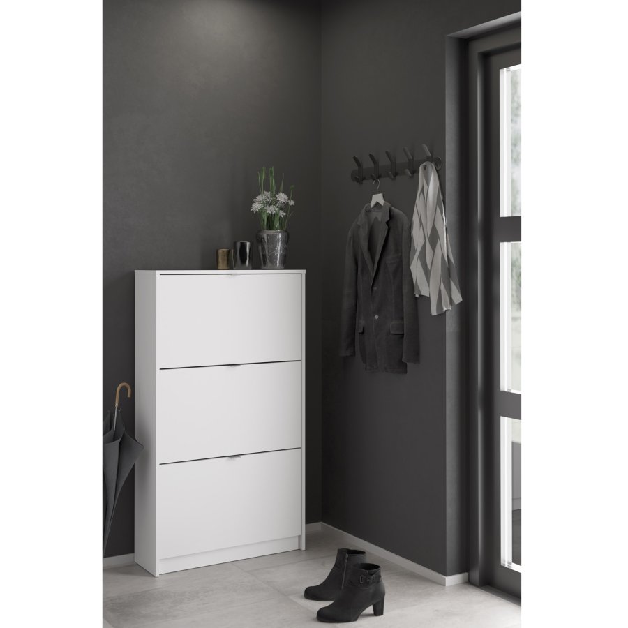 TVILUM Shoes skoskab - hvid tr, m. 3 klaplger og 2 rum 
