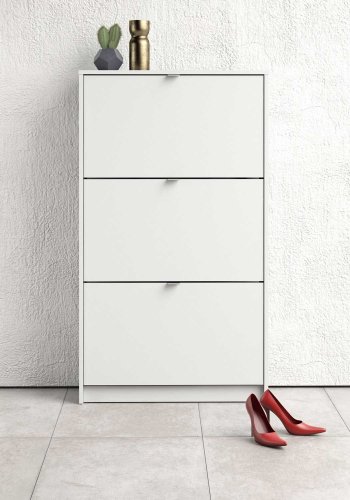 TVILUM Shoes skoskab - hvid tr, m. 3 klaplger og 2 rum 